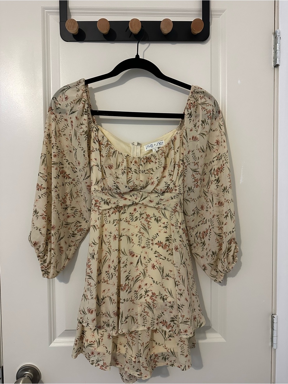She + Sky Cream Floral long sleeve romper